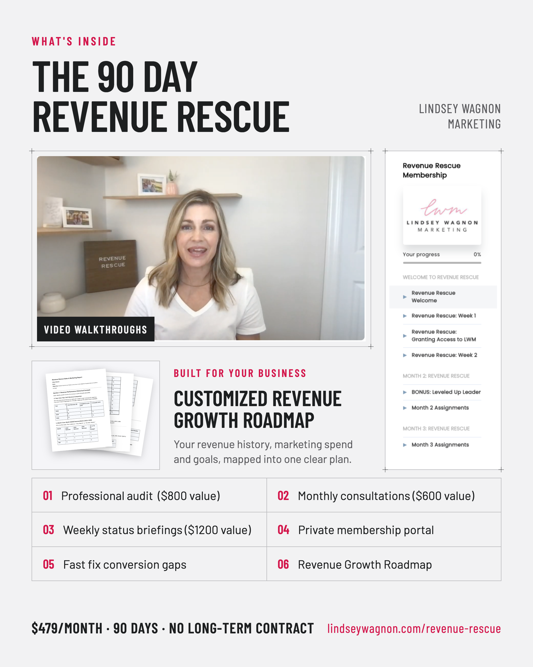 Inside the 90 Day Revenue Rescue: video walkthroughs, customized revenue growth roadmap and membership portal