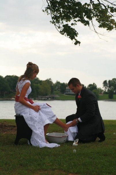 I love, love, loved our wedding. It was the most perfect September day at gorgeous Smith Mountain Lake, Virginia. instead of a unity candle, we did a foot washing.&nbsp;